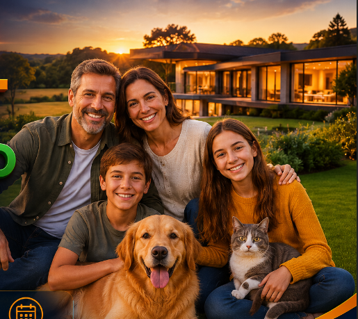 Família feliz conquistando patrimônio